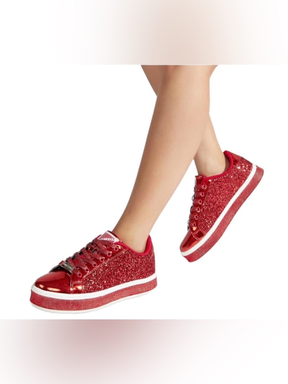 LUCKY STEP Ruby Red Glitter Sneakers Platform Low Top Sparkly Bling Shoes 8.5 - Picture 3 of 12